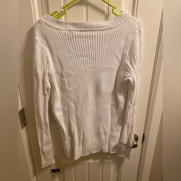NWT Liz Claiborne AXCESS L Sweater Pullover Knit White V-neck Large Lg - Picture 7 of 7